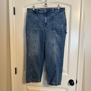 Studio Blue size 32/14 cropped distressed cargo jeans